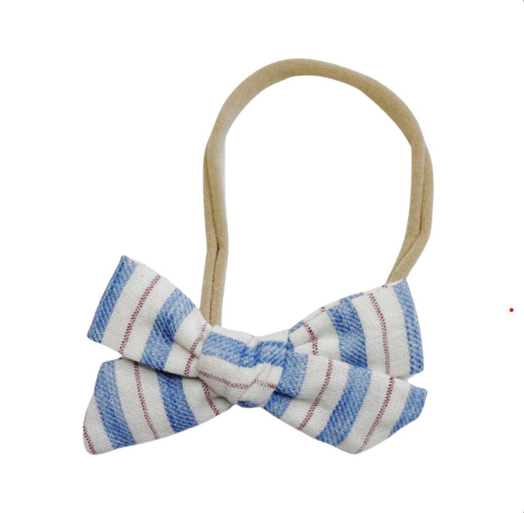 Petite Hand-Tied Bow - Faded Americana Stripes Blue