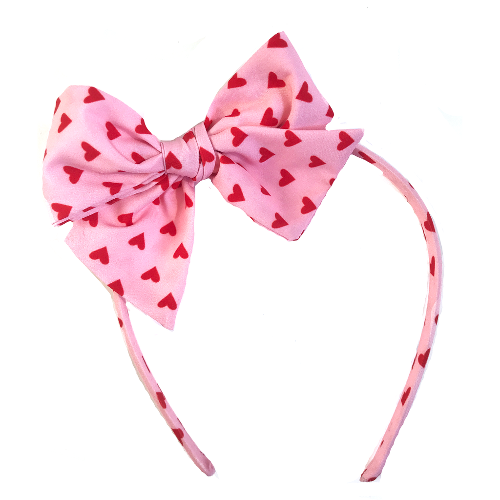 Collette Headband- Red Hearts on Pink