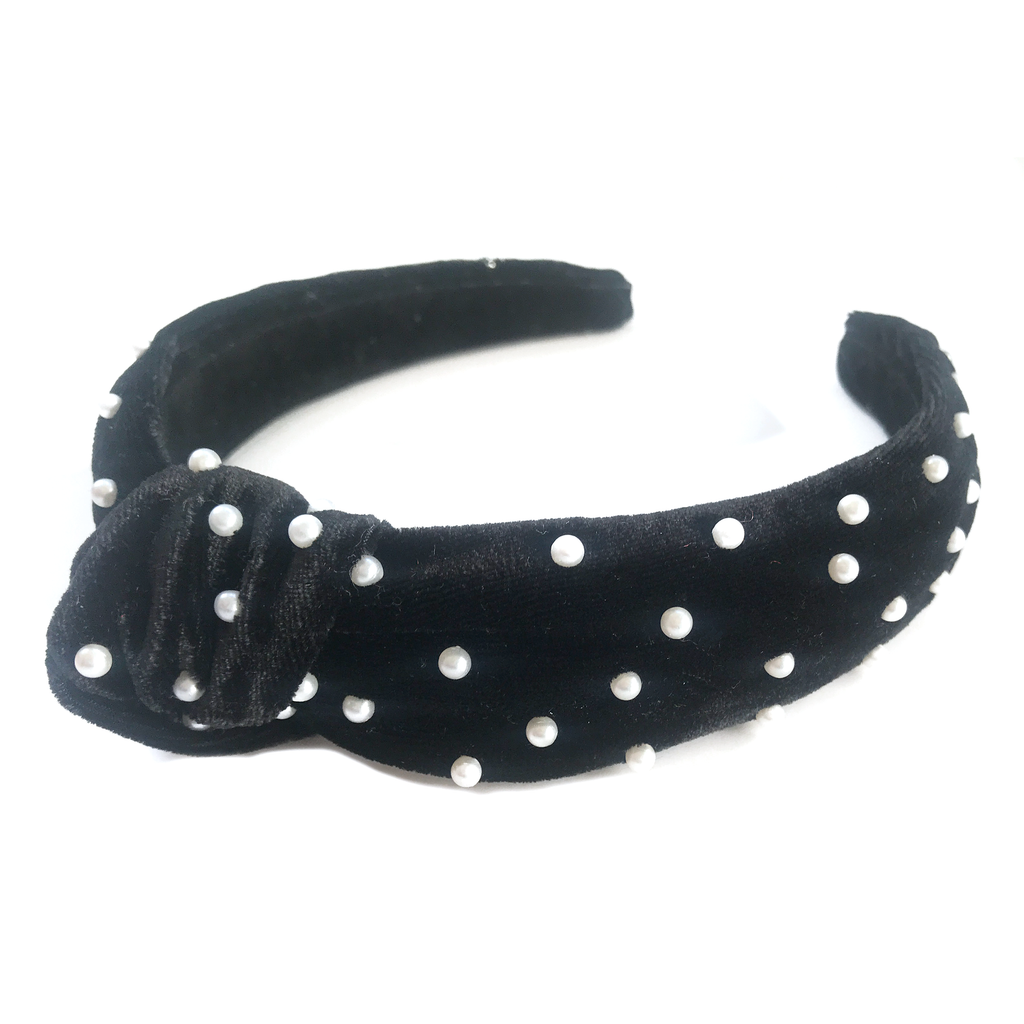 Jewel Headband- Black Velvet with Pearls