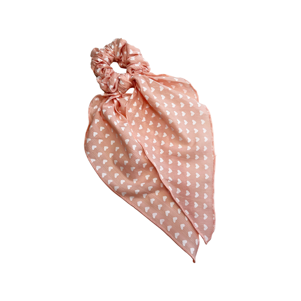 Long Tail Scrunchie- Light Pink White Heart
