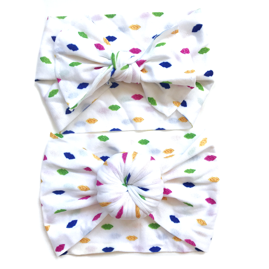Classic Nylon Headwrap // White with Colorful Dots