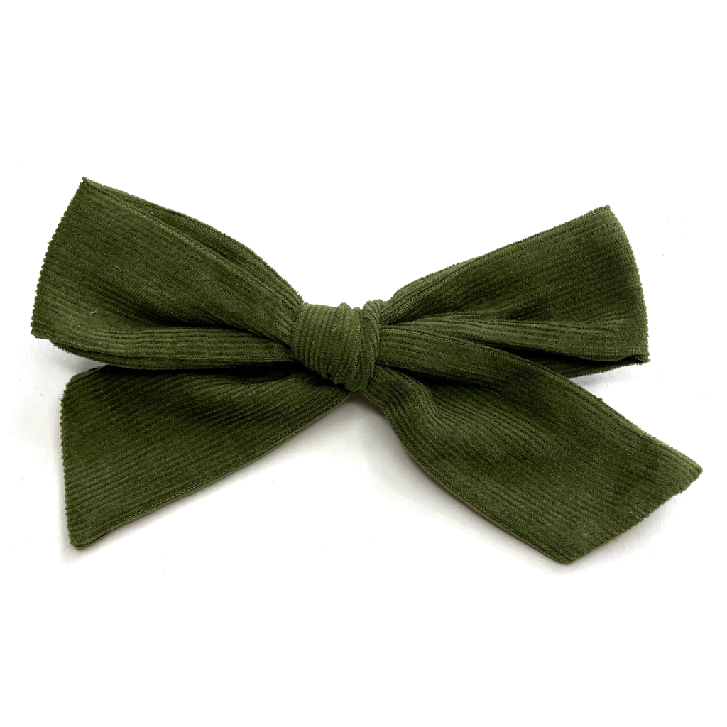 Oversized Classic Hand Tied Bow - Olive Green Corduroy