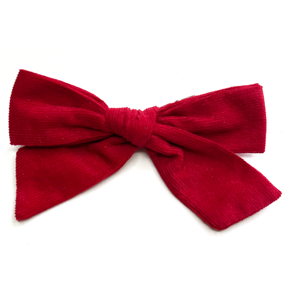 Oversized Classic Hand Tied Bow - Red Corduroy