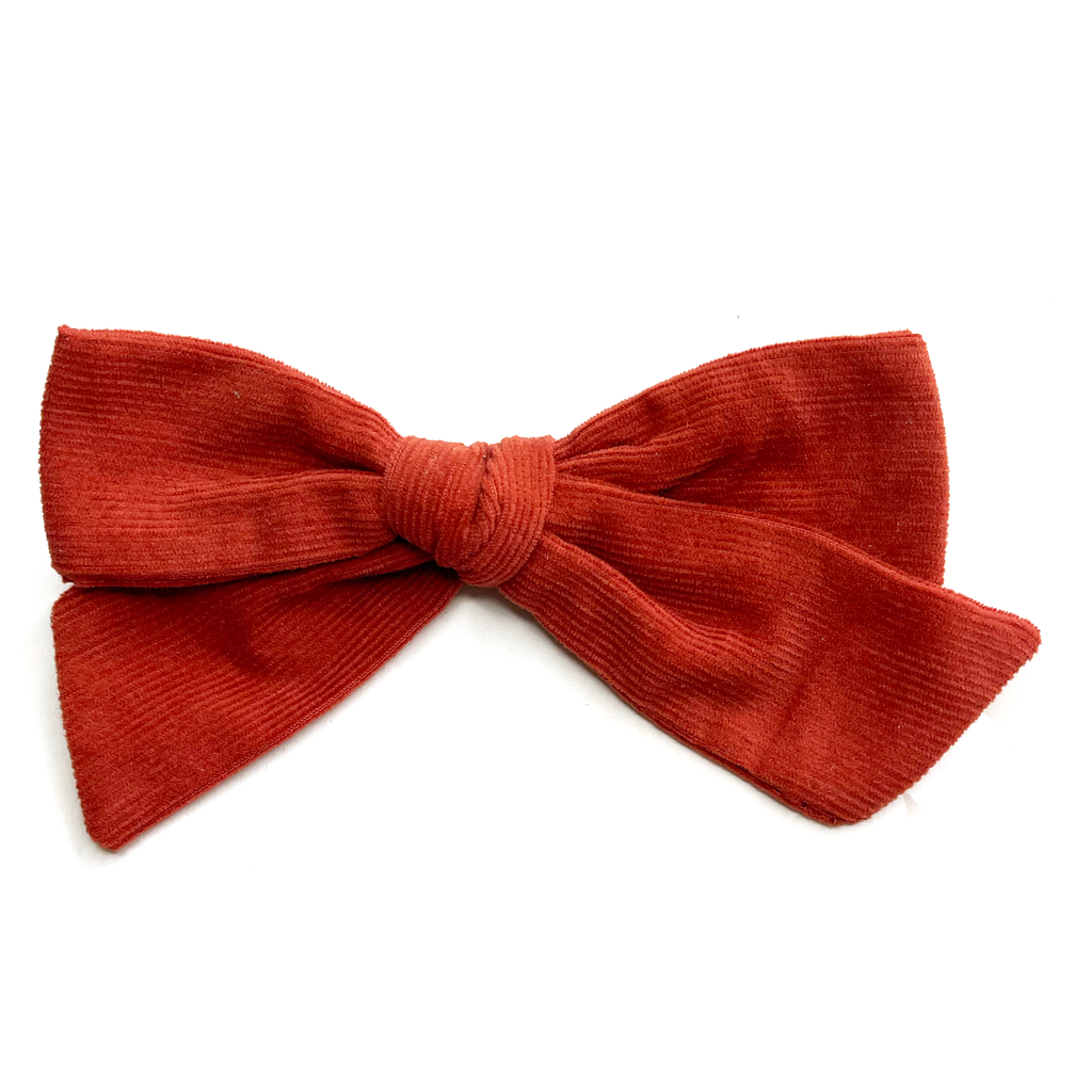 Oversized Classic Hand Tied Bow - Rust Corduroy