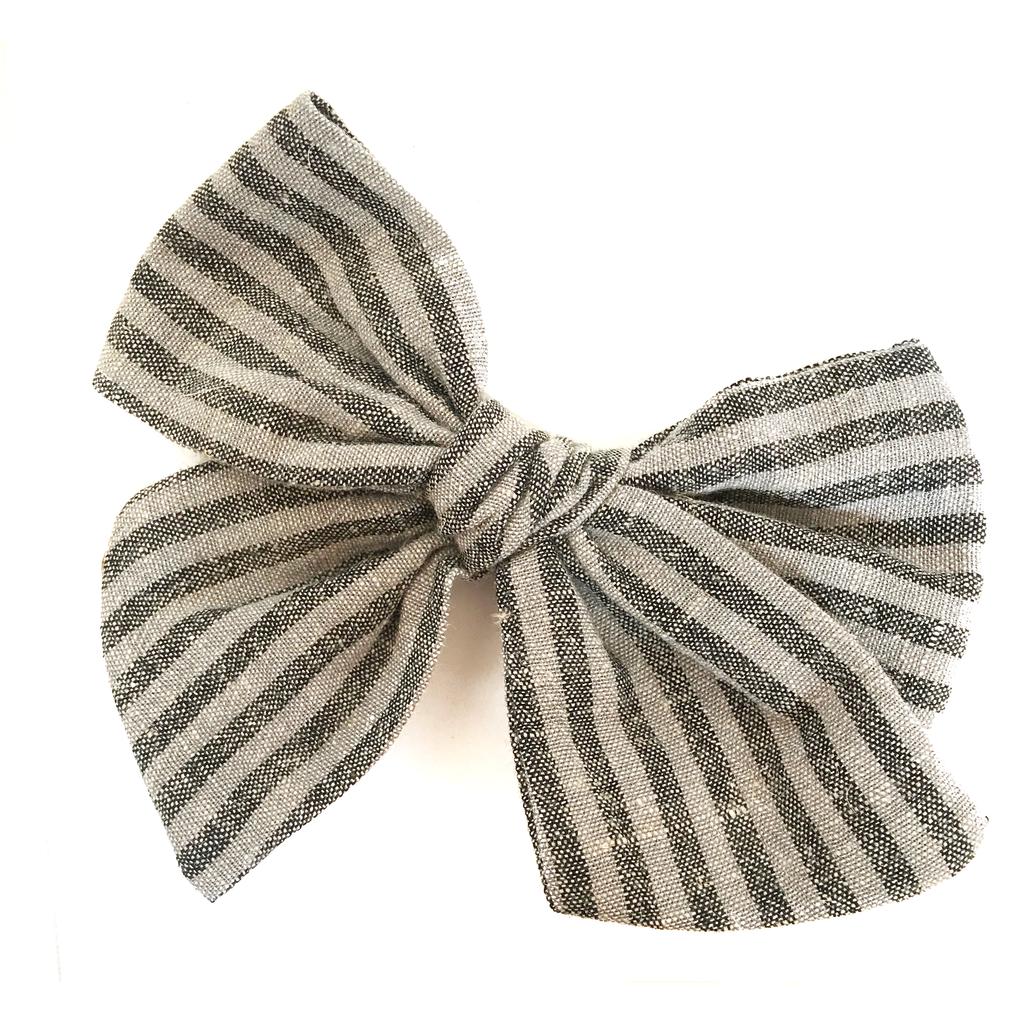 Oversized Hand Tied Bow- Black and Gray Stripe