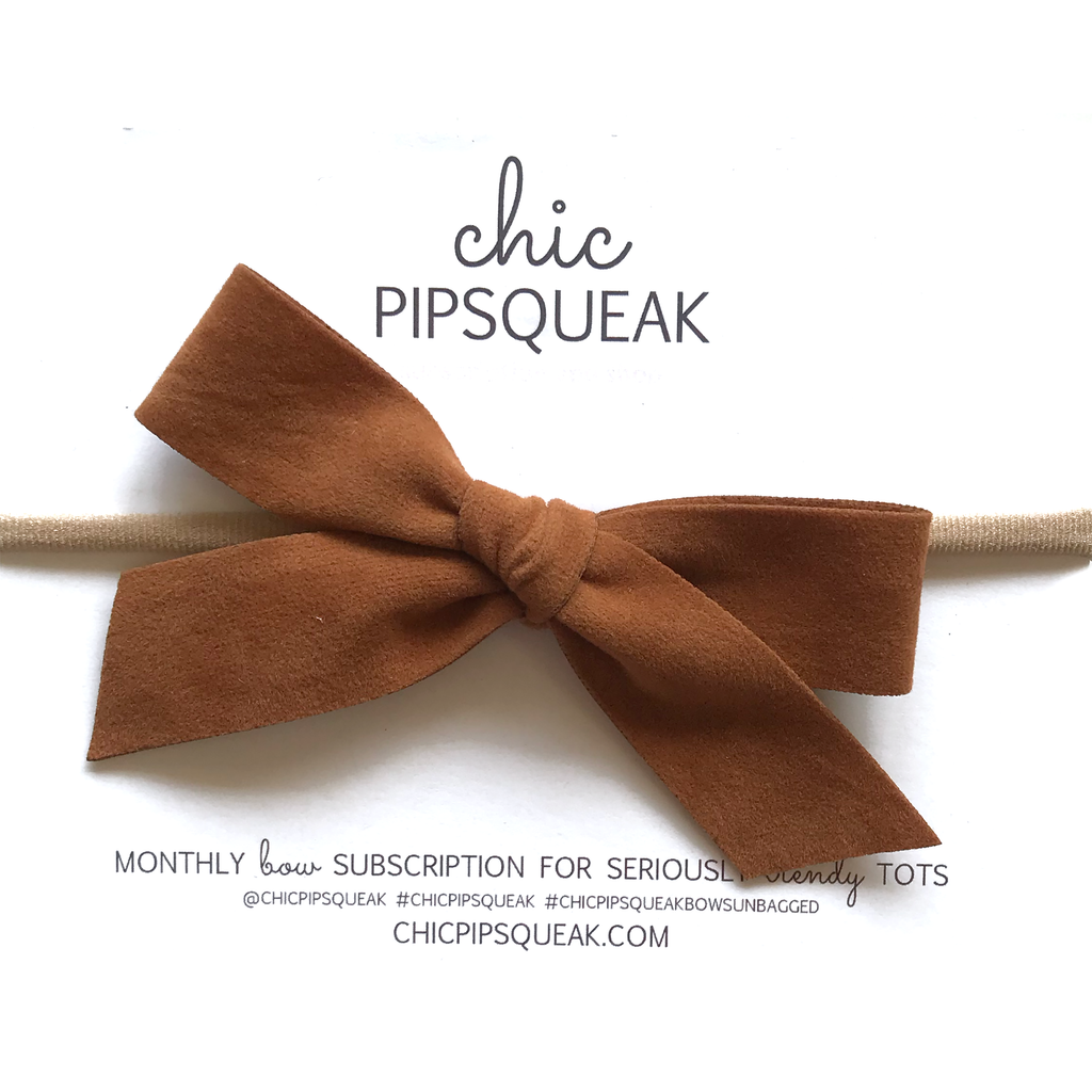 Oversized Hand Tied Bow- Camel Suede