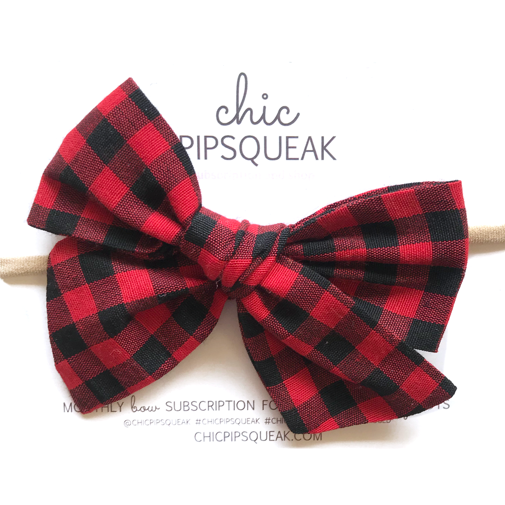 Oversized Hand Tied Bow- Red and Black Buffalo