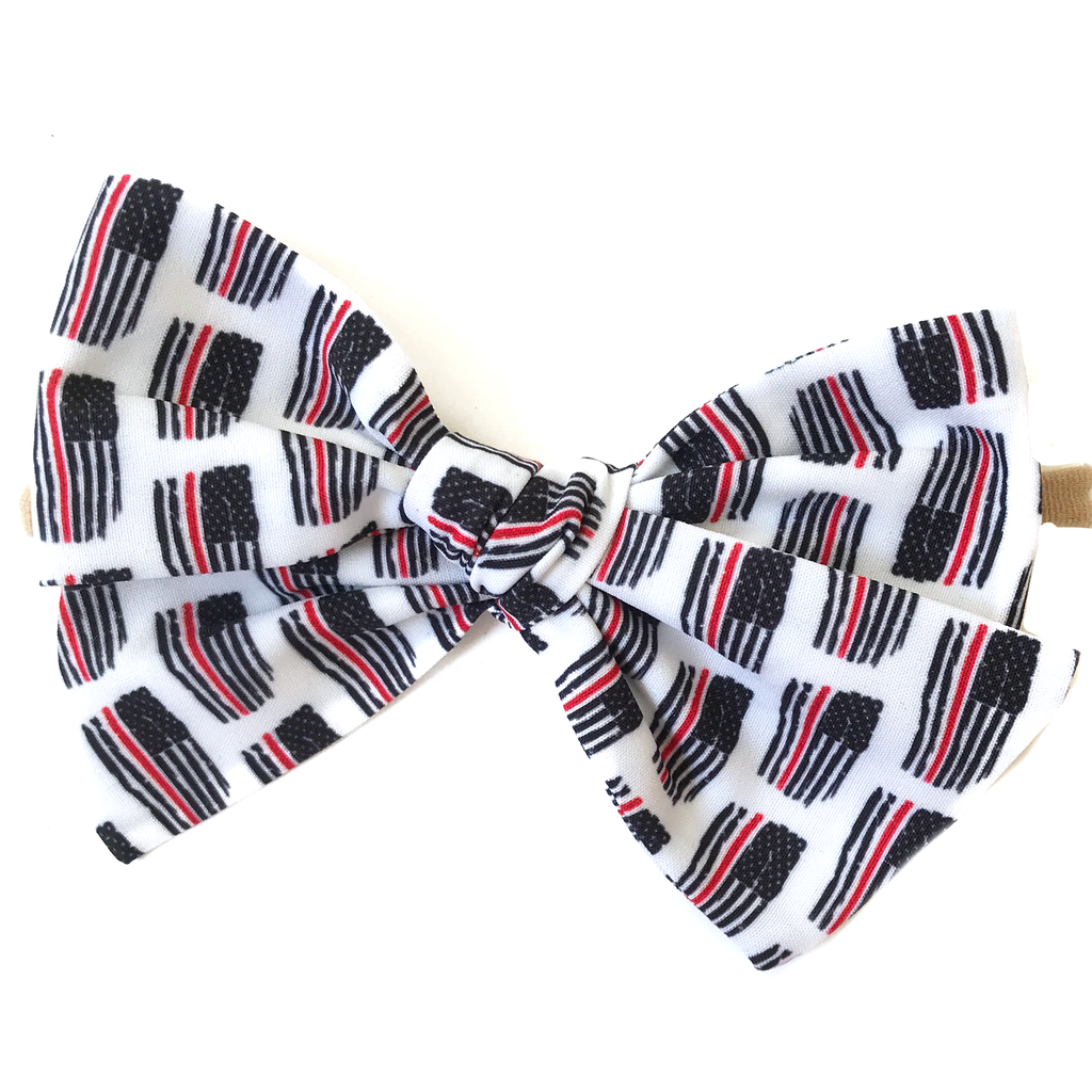 Oversized Hand Tied Bow- Thin Red Line Flag