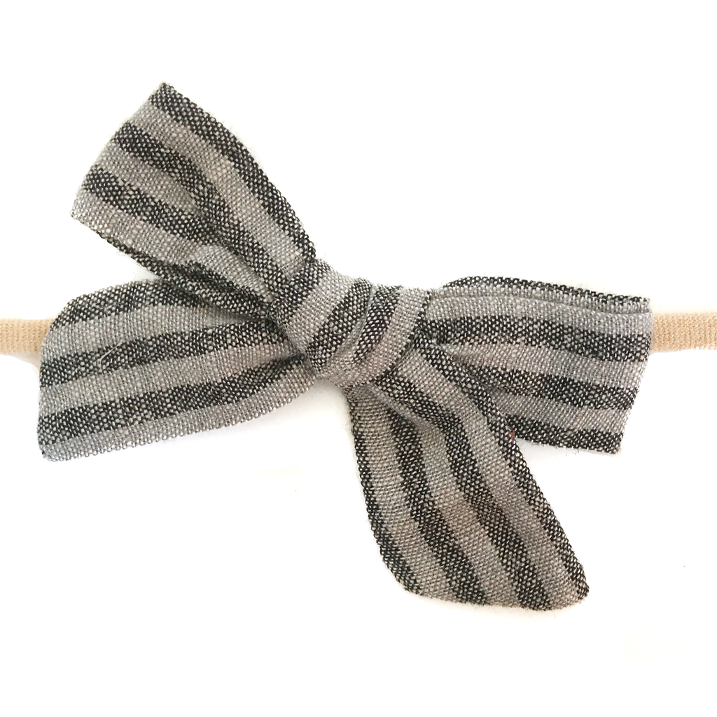 Petite Hand-Tied Bow - Black and Gray Stripe