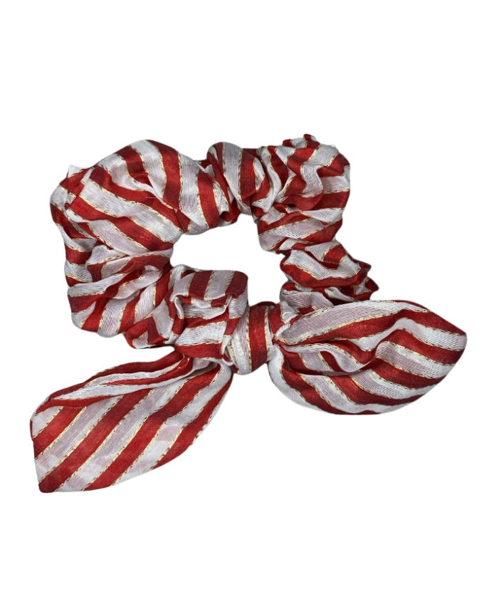 Rabbit Ear Scrunchie - Red and Gold Stripe