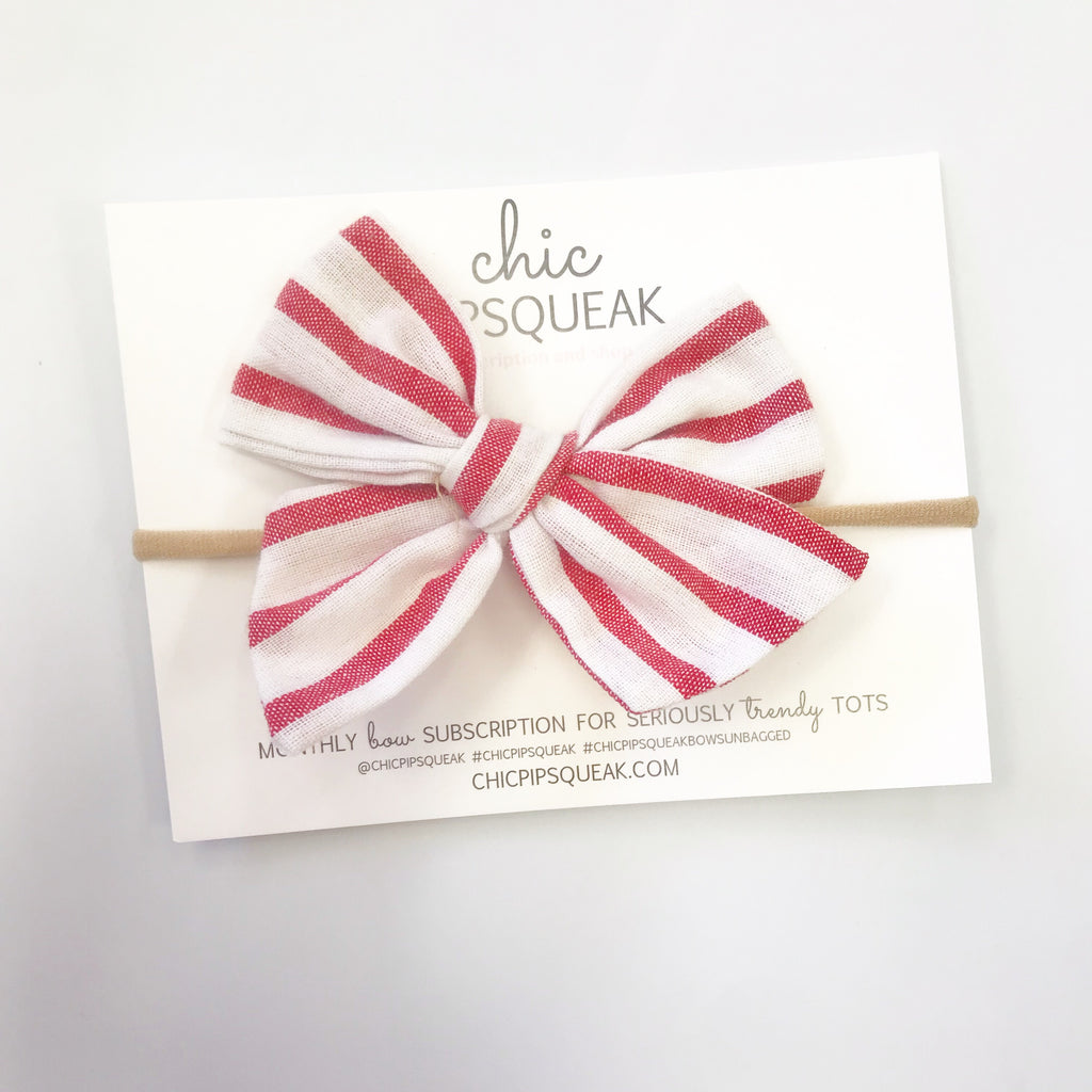 Hand-Tied Bow- Summer Red Stripe