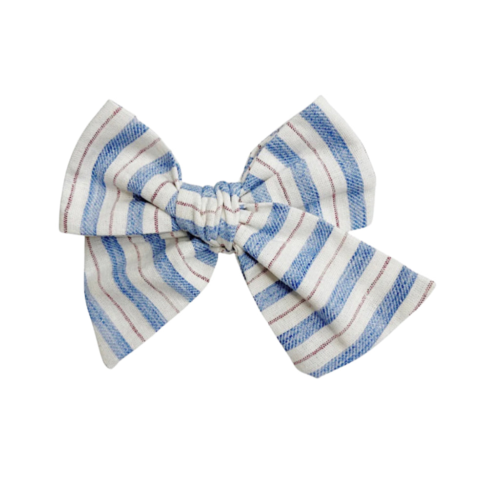 Oversized Hand Tied Bow- Faded Americana Stripes Blue