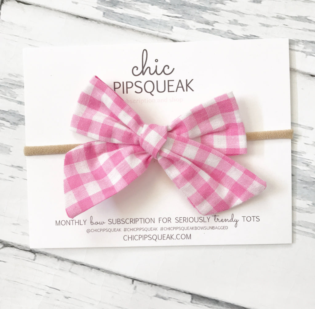 Pink Gingham Hand Tied Pipsqueak Bow