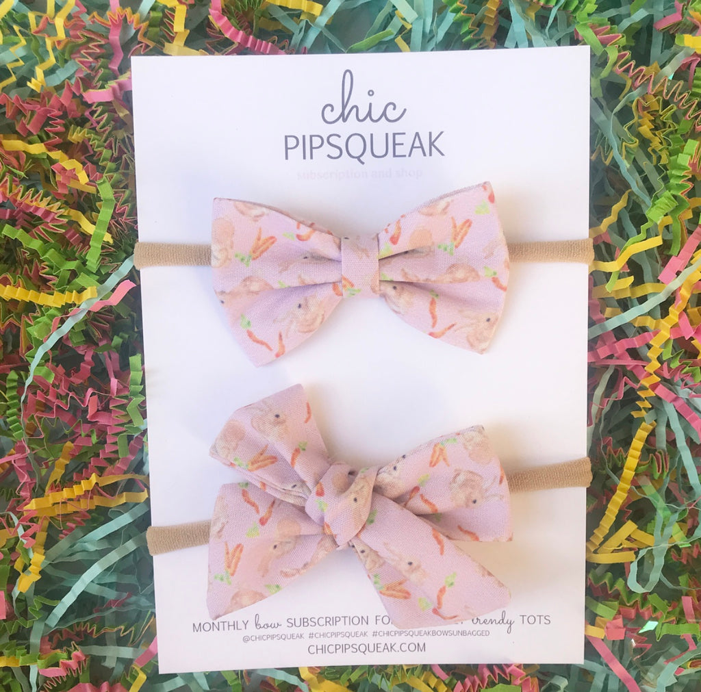Pink Bunny and Carrot Print Bow