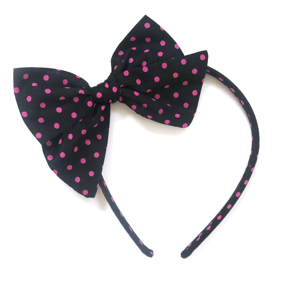 Collette Headband- Black with Hot Pink Dots