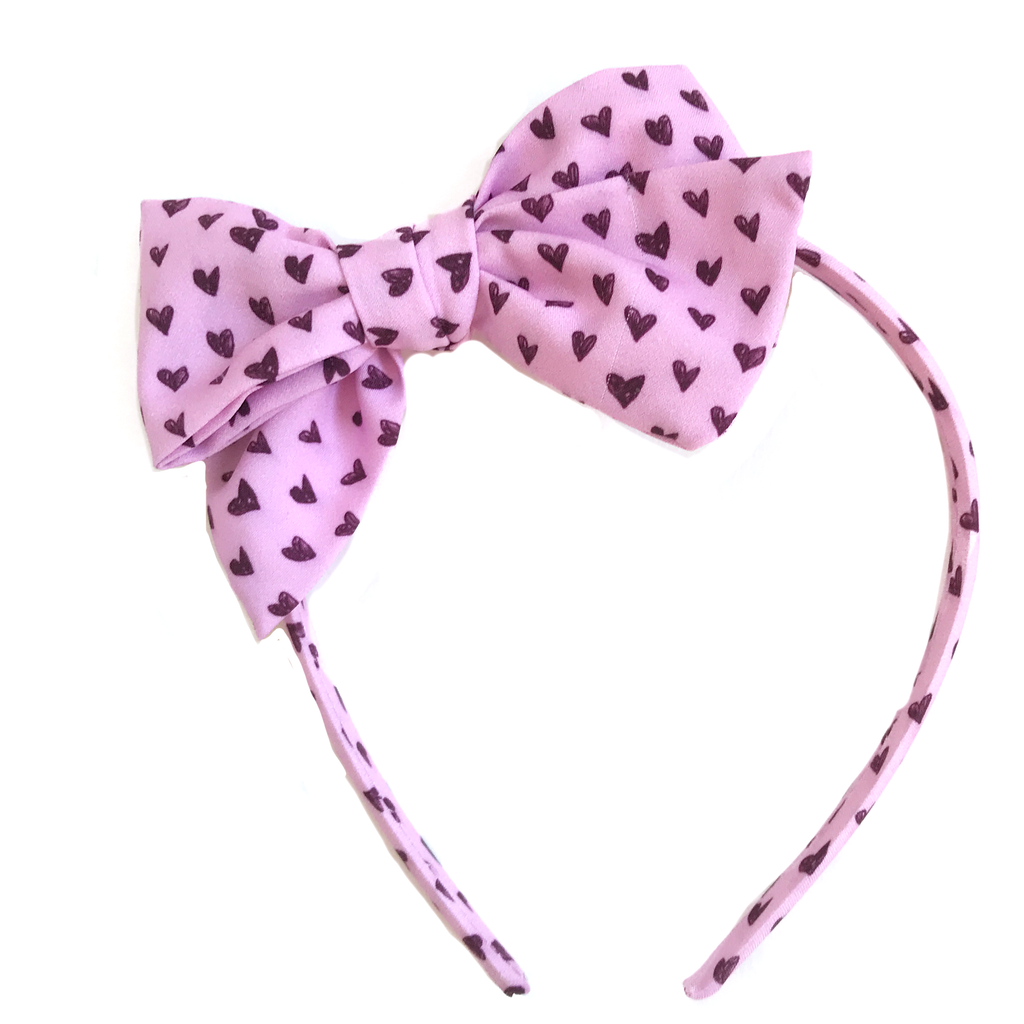 Collette Headband- Light Pink Black Heart