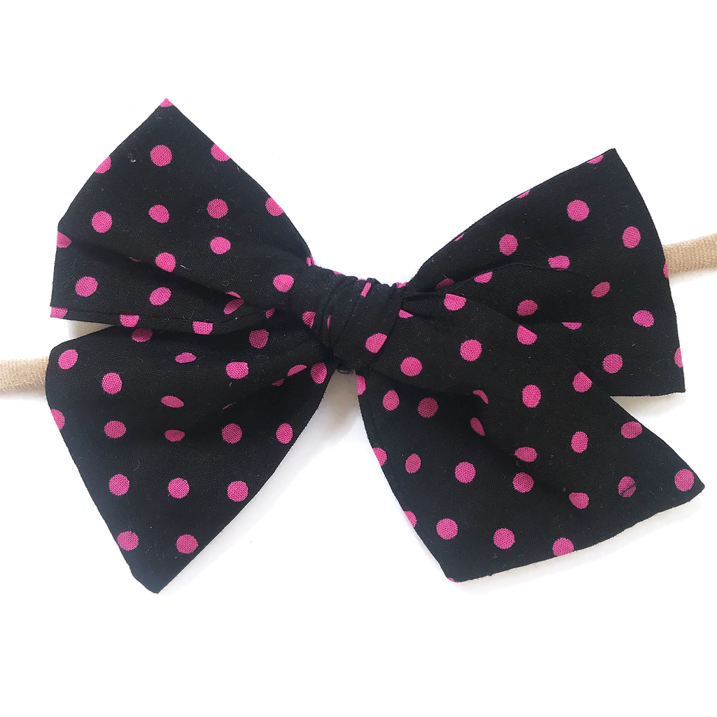 Hand-Tied Bow - Black with Hot Pink Dots
