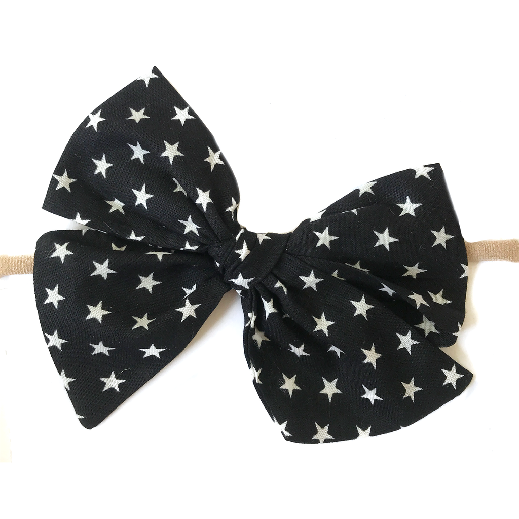 Hand-Tied Bow - Black with White Stars