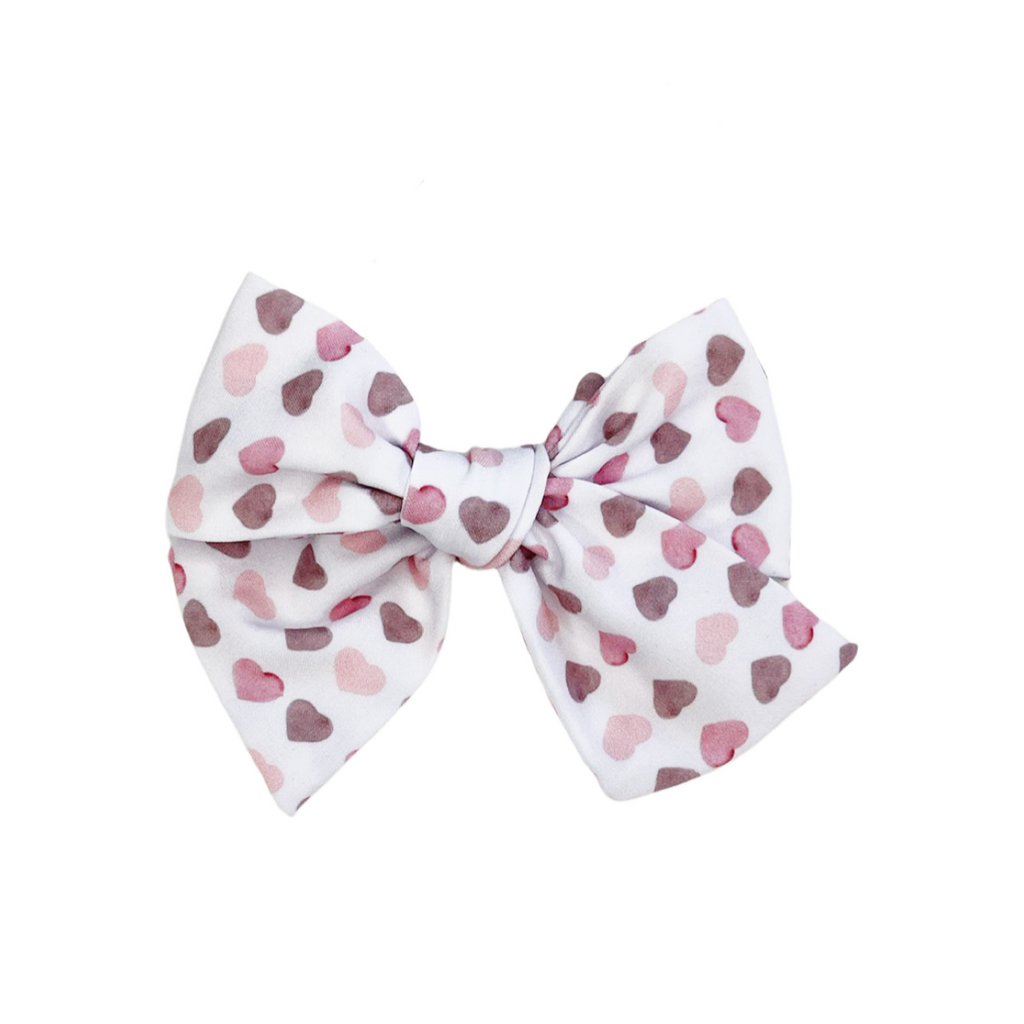 Hand Tied Bow - Muted Watercolor Hearts on White