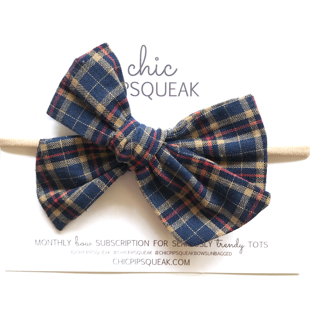 Hand-Tied Bow - Navy Plaid