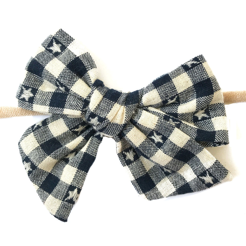 Hand-Tied Bow -Navy Star Gingham