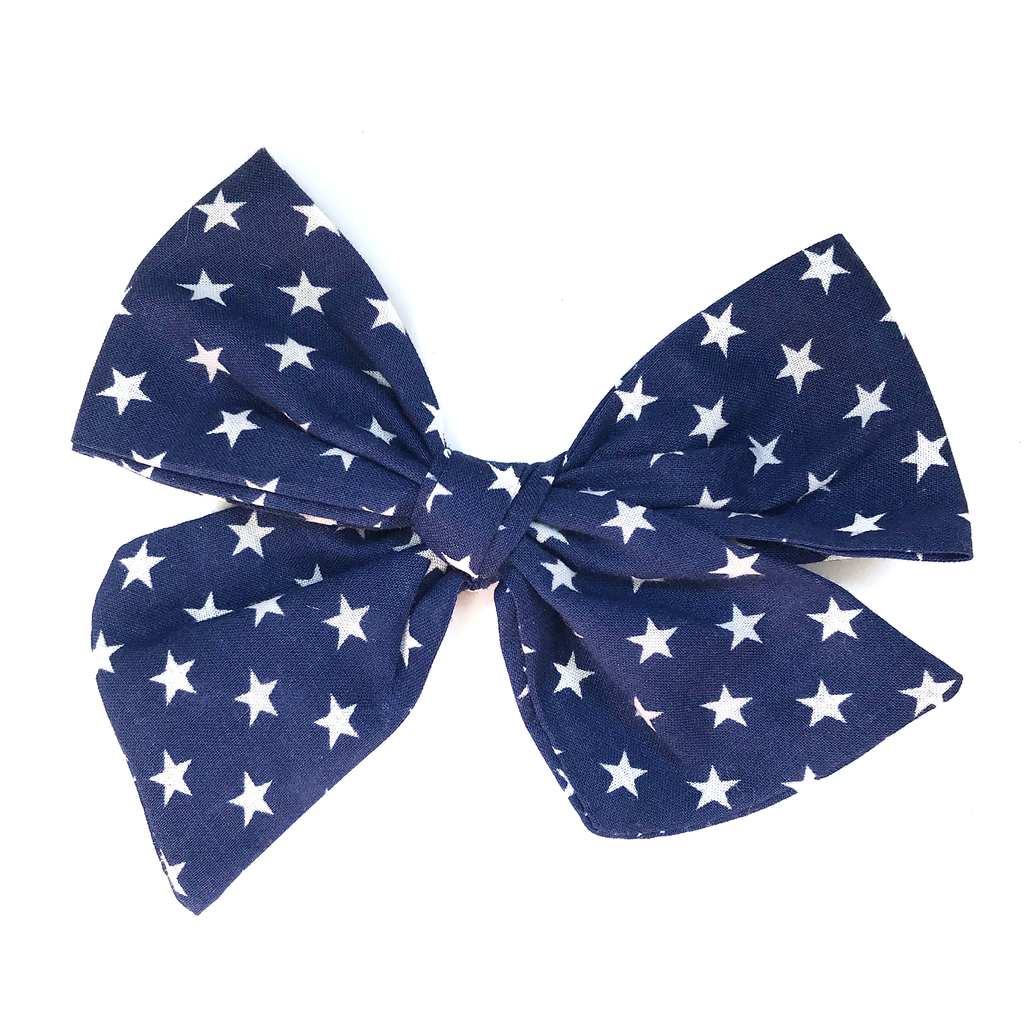 Hand-Tied Bow - Navy with White Stars