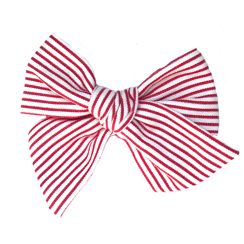 Hand-Tied Bow -Red, Silver and White Stripe
