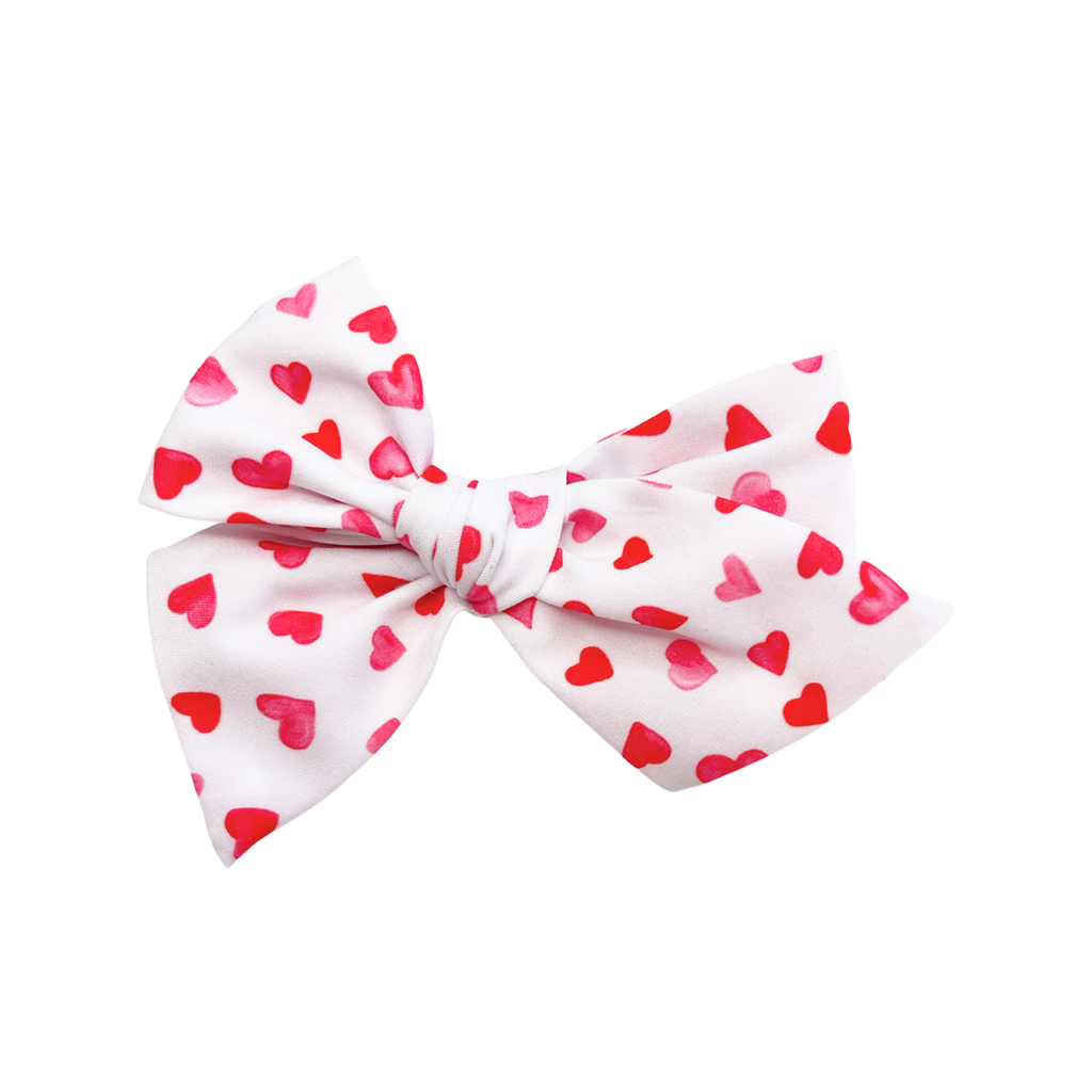 Hand Tied Bow - Red Watercolor Hearts on White