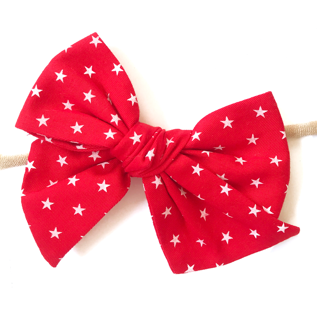 Hand-Tied Bow - Red with White Stars
