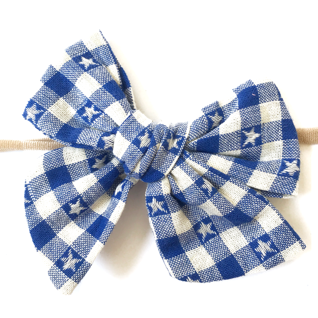 Hand-Tied Bow - Royal Blue StarnGingham