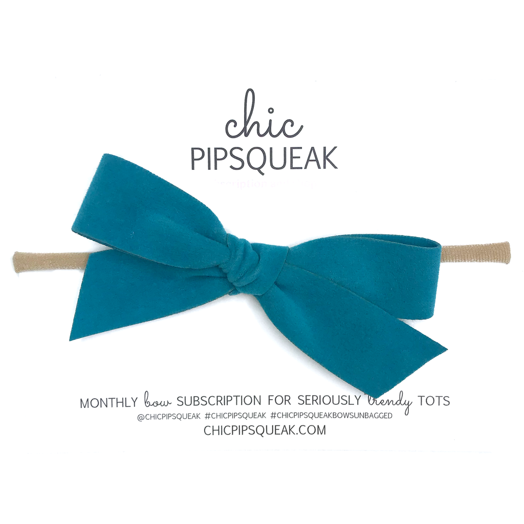 Hand-Tied Bow - Teal Suede