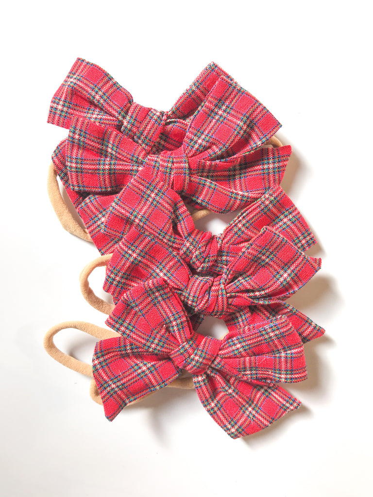 Hand-Tied Bow- Red or Green Plaid