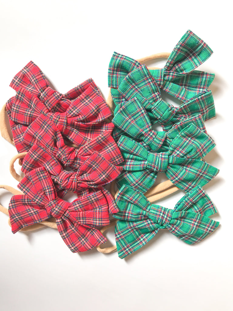 Hand-Tied Bow- Red or Green Plaid