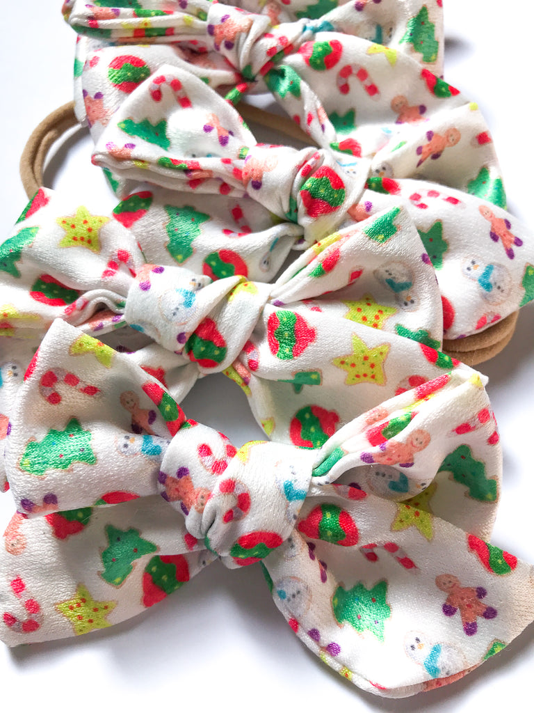 Satin Hand Tied Headband- Colorful Christmas Cookies