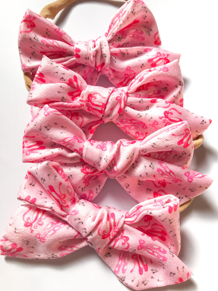 Hand Tied Headband- Pink Ballet Slippers