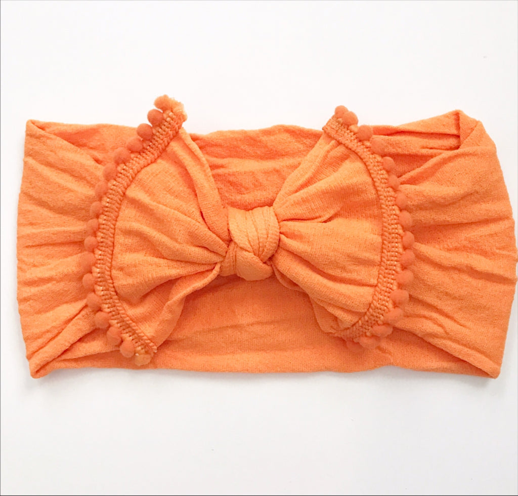 Orange Nylon Headwrap with Poms