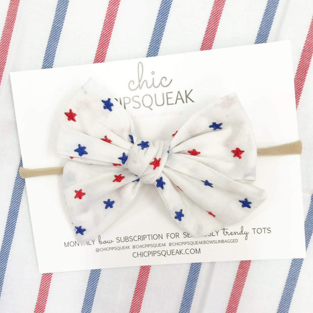 Hand-Tied Bow- July Embroidered Star