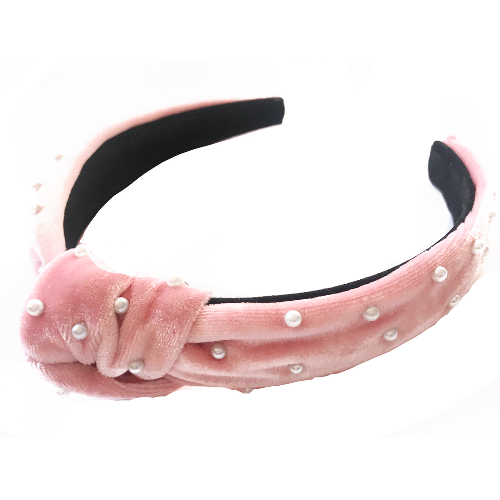 Jewel Headband- Blush Pink Velvet with Pearls