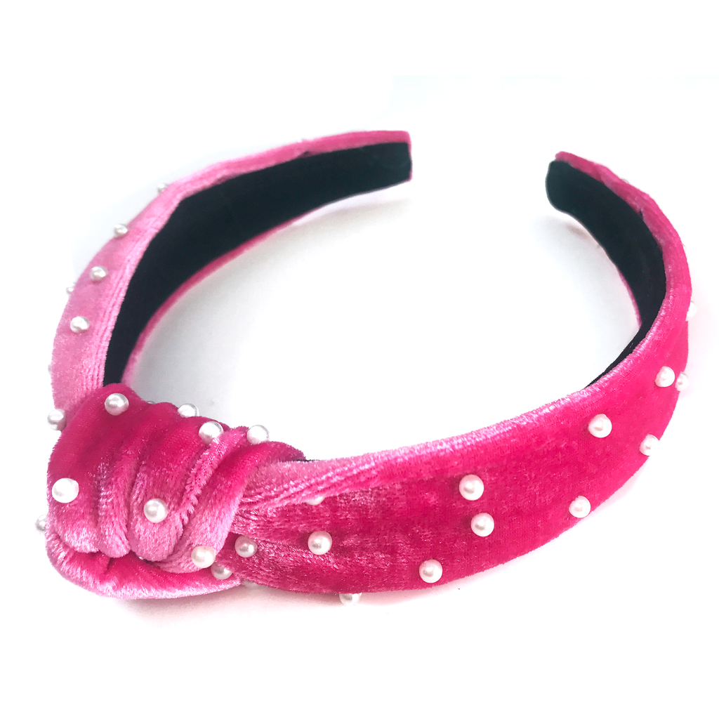 Jewel Headband- Hot Pink Velvet with Pearls