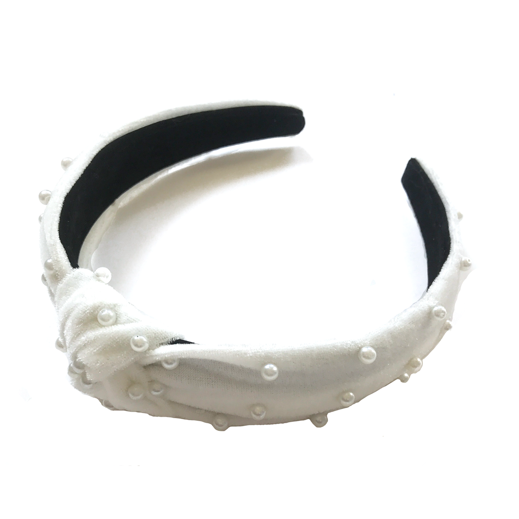 Jewel Headband- Off White Velvet with Pearls