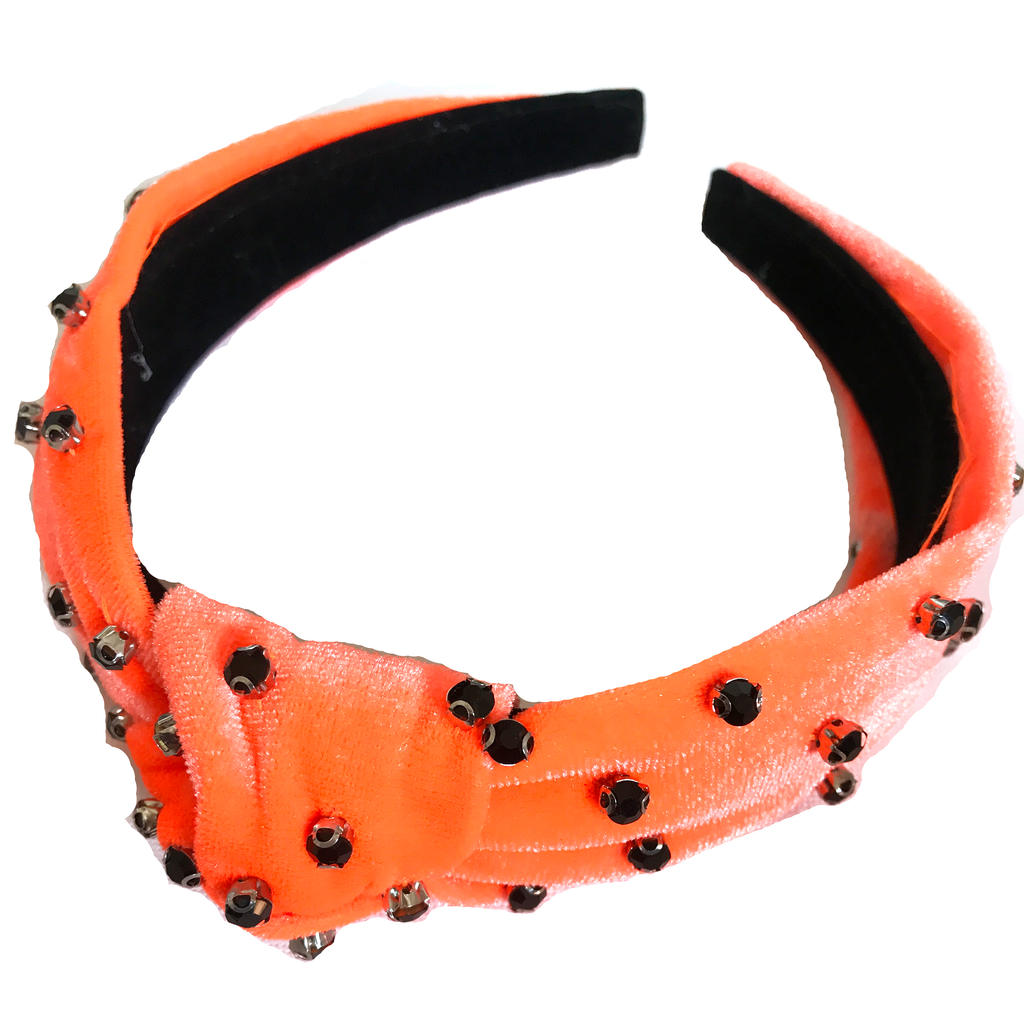 Jewel Headband- Orange Velvet with Black Gems