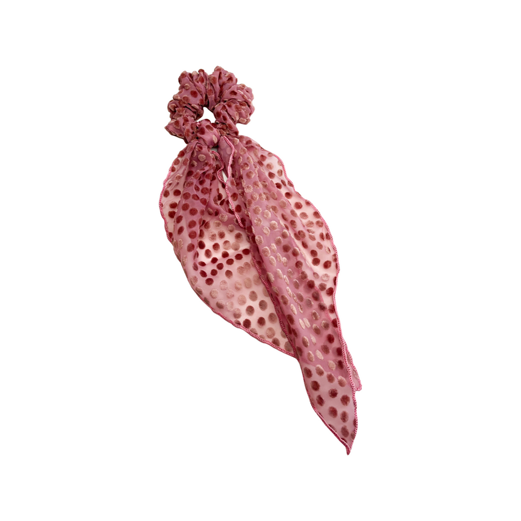 Long Tail Scrunchie- Dusty Raspberry Small Velvet Dot