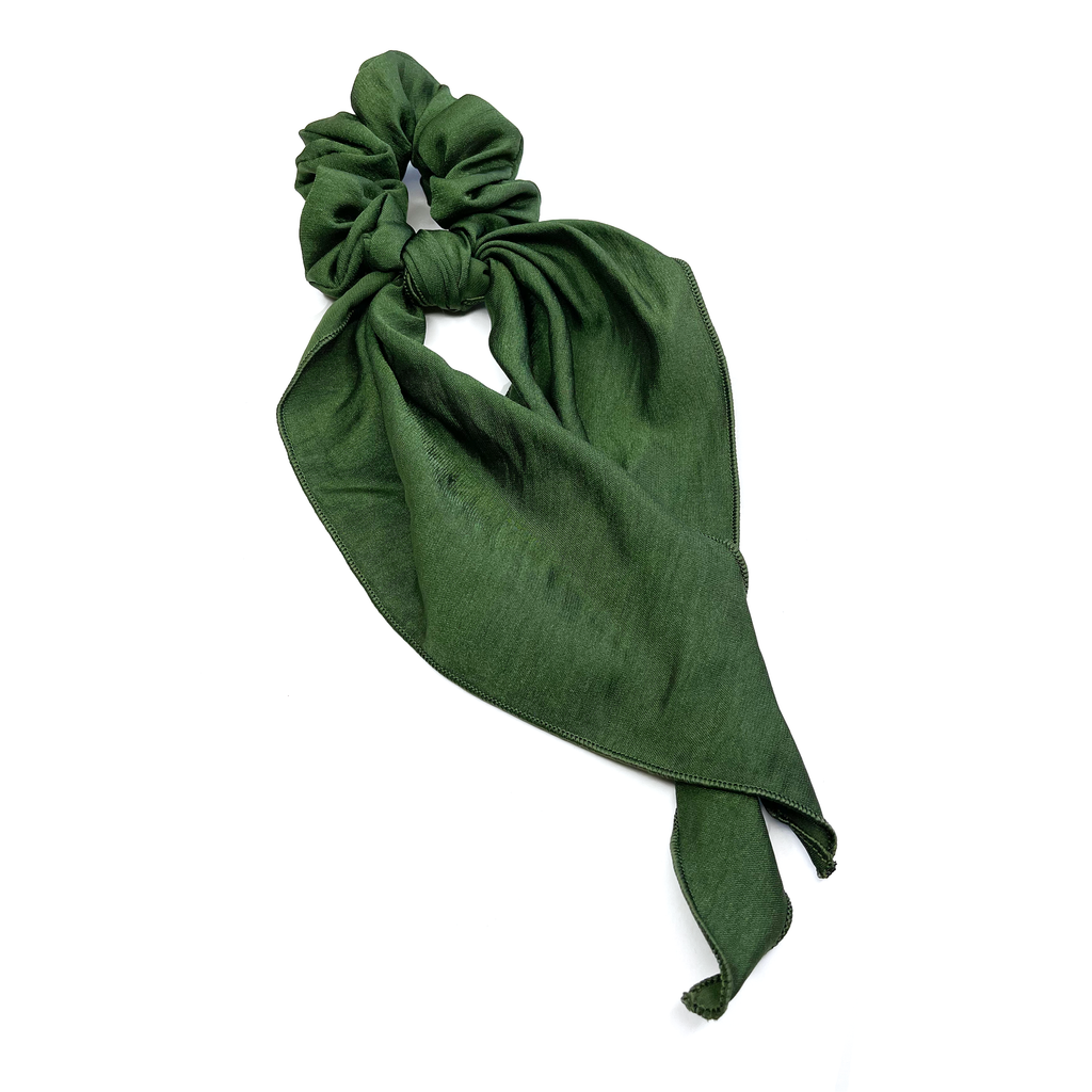 Long Tail Scrunchie- Olive Green Silk