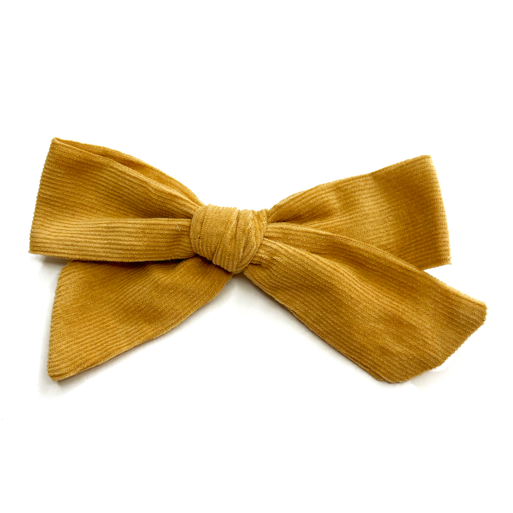 Oversized Classic Hand Tied Bow - Mustard Corduroy