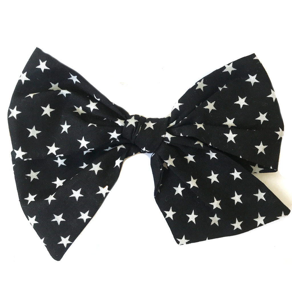 Oversized Hand Tied Bow- Black with White Stars