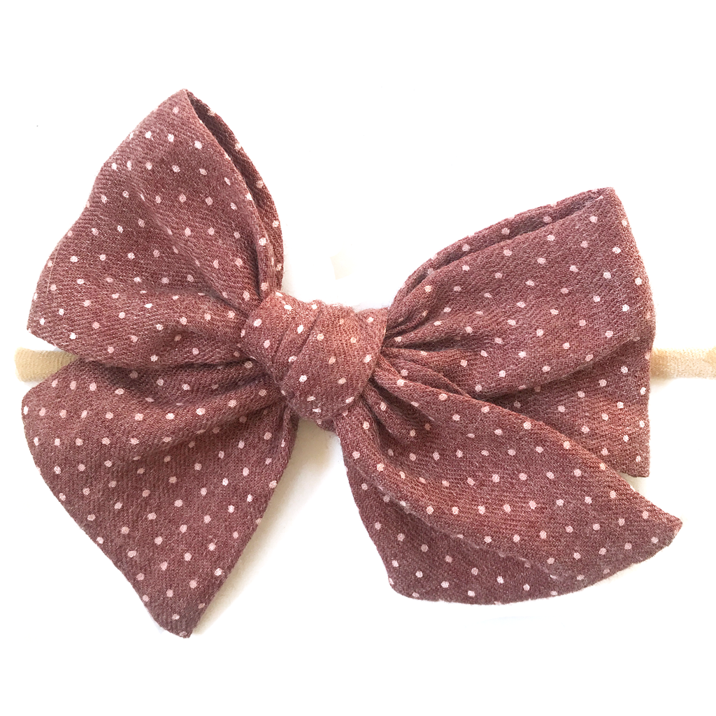 Oversized Hand Tied Bow- Brick Red Dot