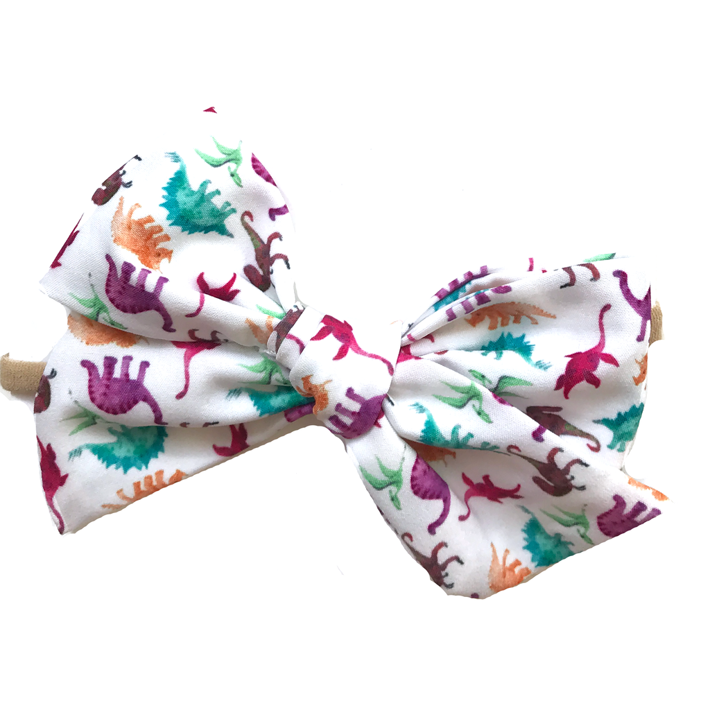 Oversized Hand Tied Bow- Colorful Dinosaur