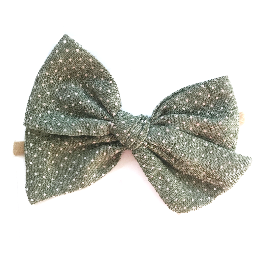 Hand Tied Bow - Vintage Green Dot