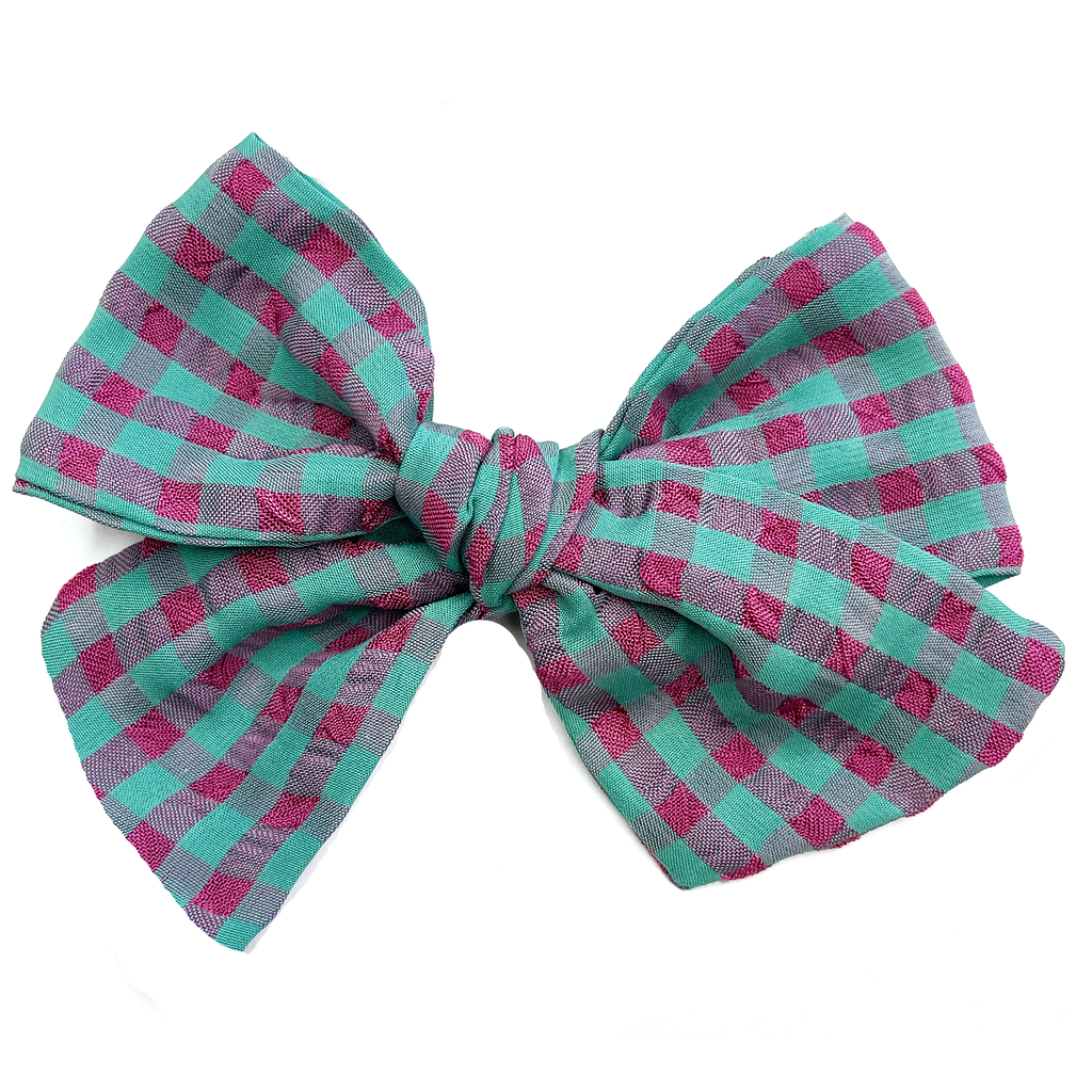 Oversized Hand Tied Bow- Holiday Check