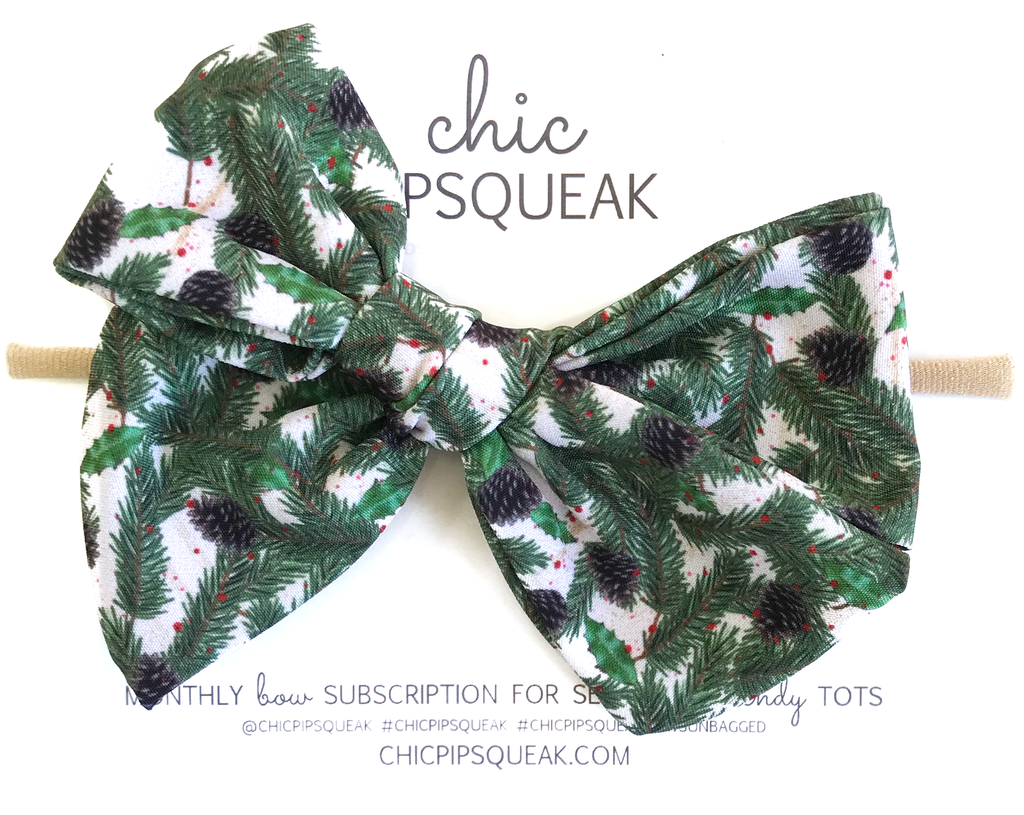 Oversized Hand Tied Bow- Holiday Pine